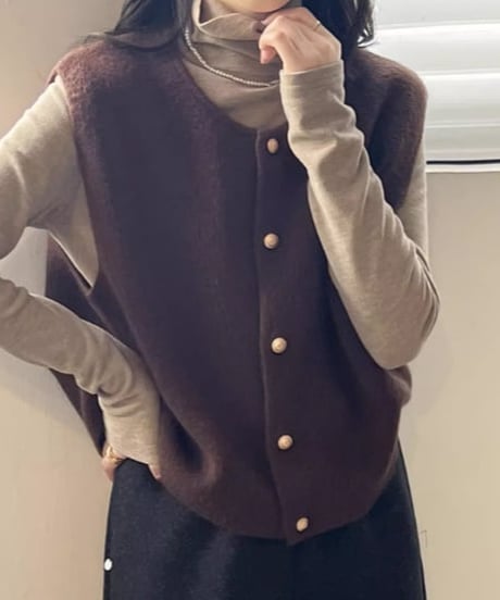 gold button knit vest / 6color　hm1835