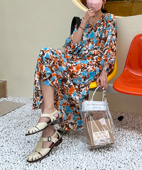 bohemian shirring dress　hm1360