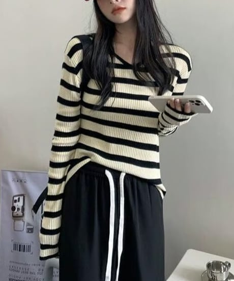 border knit top / 3color　hm2518