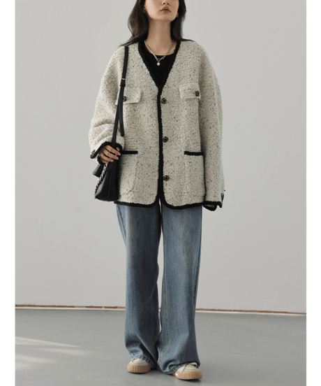 tweed trim jacket / 2color　hm2711