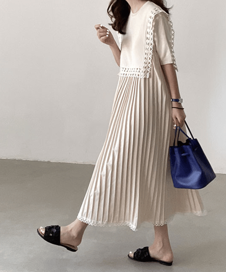 pleated lace dress / 2color　hm2861