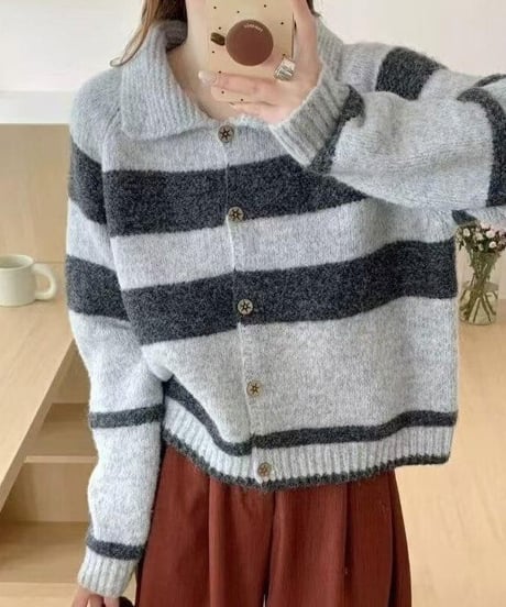 collared stripe cardigan / 3color　hm2671