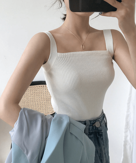 square neck lib knit tank top /5color　hm1513