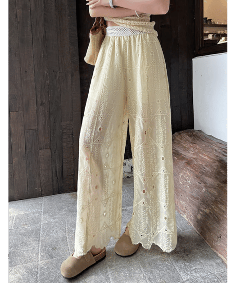 embroidered wide pants / 4color　hm2869