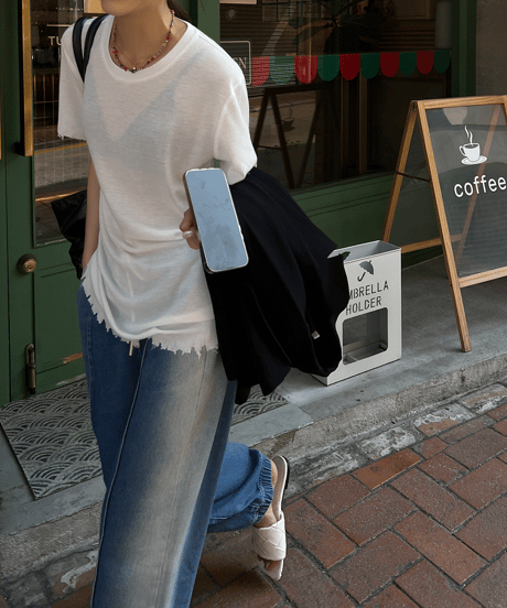 damaged ribbed t-shirt / 3color　hm1303