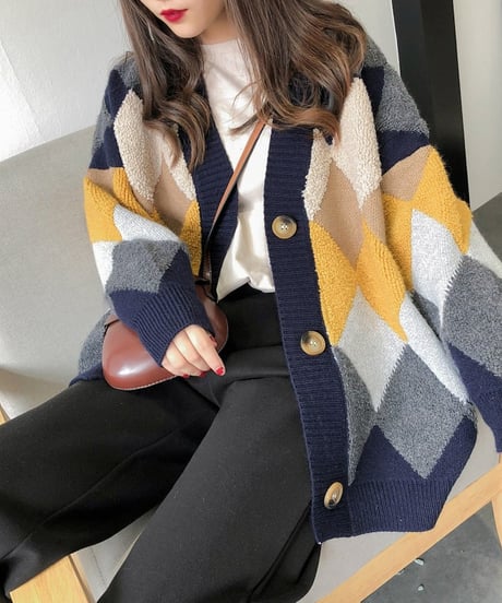 argyle knit cardigan / 3color　hm1744