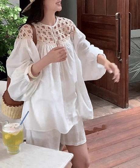 lace blouse / shrots　hm2522