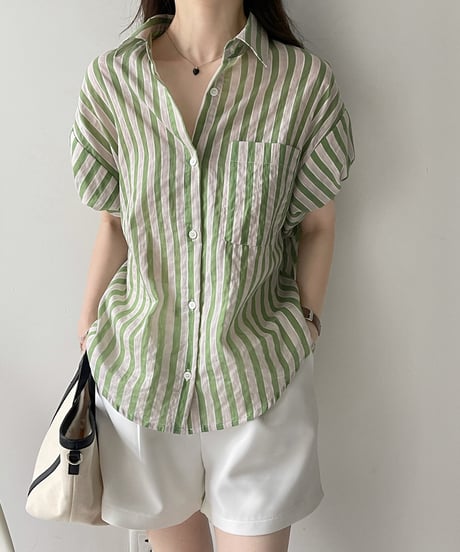 feminine stripe blouse / 2color　hm1478