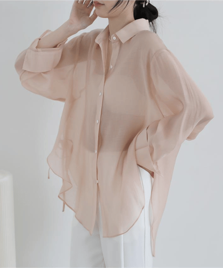 ribbon sheer shirt / 5color　hm2880*
