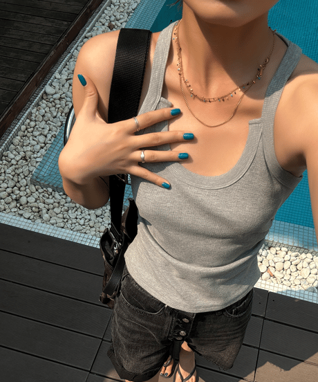 design neck tank top / 2color　hm1458