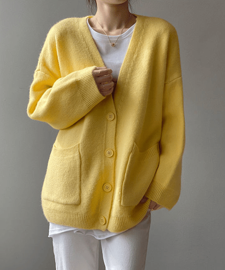 fluffy v-neck cardigan / 4color　hm2670