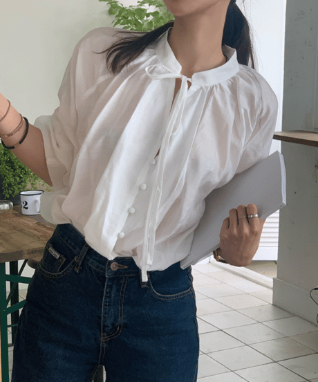soft tie neck blouse / 2color　hm2854