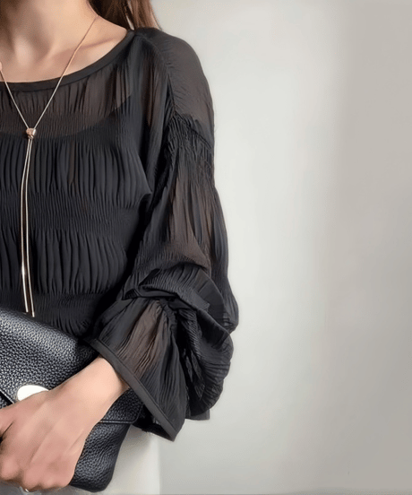 ribbon pleated blouse / 3color　hm2970