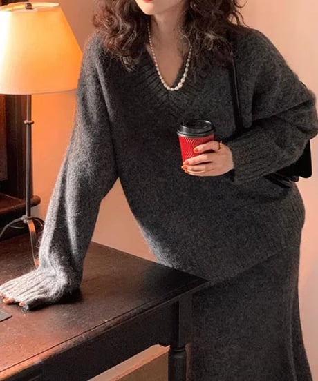 relaxe knit & skirt set-up / 4color　hm1808
