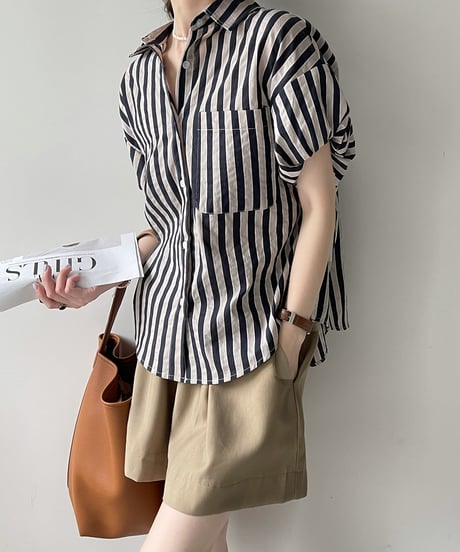 feminine stripe blouse / 2color　hm1478