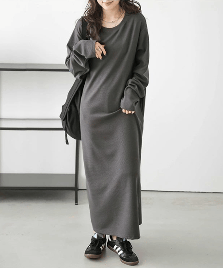 relaxed Waffle dress  / 4color　hm2626