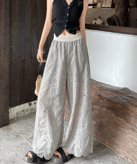 embroidered wide pants / 4color　hm2869