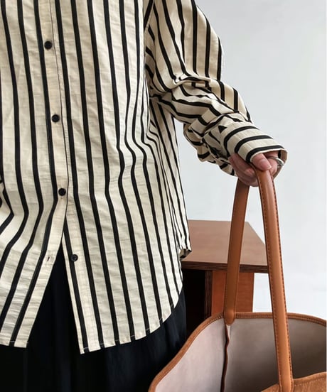 no-collar striped shirt / 2color　hm1678
