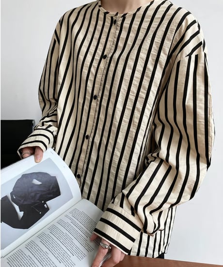 no-collar striped shirt / 2color　hm1678