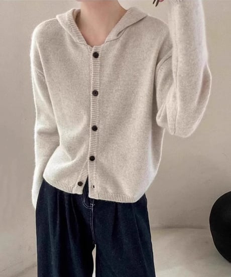 hooded knit cardigan / 5color　hm2680