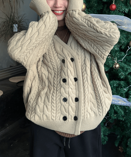 cable knit cardigan / 2color　hm1204