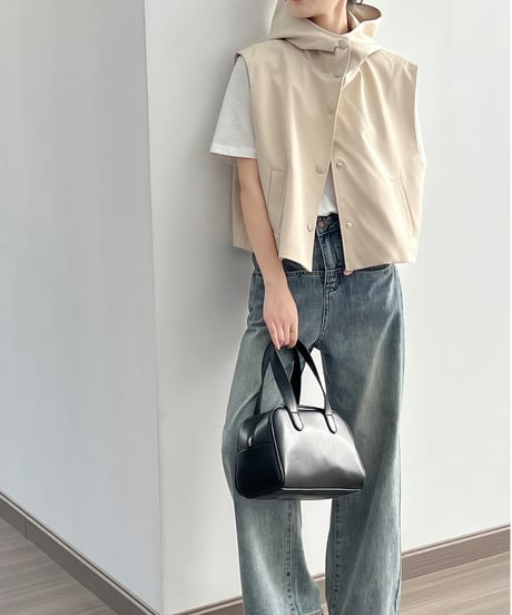 hooded short vest / 2color　hm2047