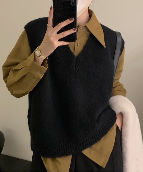 v-neck knit vest / 5color　hm2756