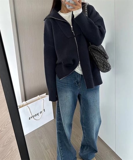 w-zip knit cardigan / 4color　hm2632