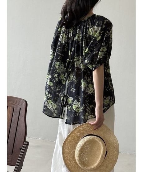 back ribbon floral blouse　hm2278
