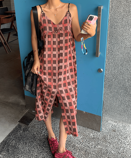 vintage check cami dress / 2color　hm1611