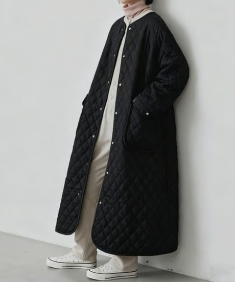 collarless quilted coat　hm2686