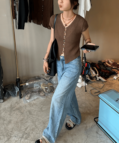 pearl button summer knit / 2color　hm1503