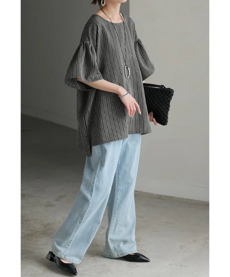 striped sleeve top / 2color　hm2949