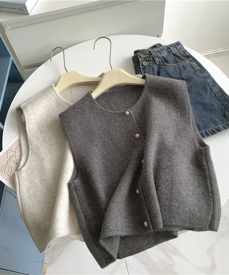 gold button knit vest / 6color　hm1835
