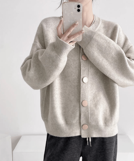 crewneck knit cardigan   / 3color　hm2603