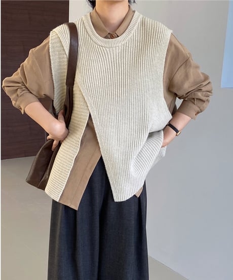 side slit knit vest  / 4color　hm2625