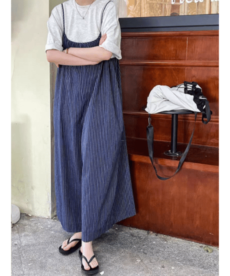 striped salopette pants　hm2972