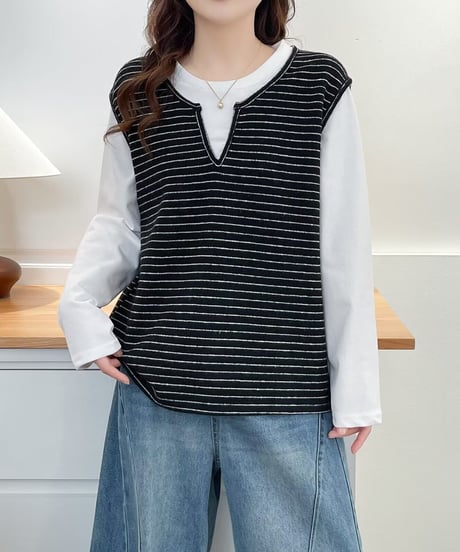 layered stripe top / 2color　hm2610