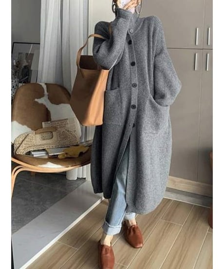high neck long cardigan / 4color　hm1812
