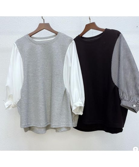 checked sleeve blouse / 3color　hm2636