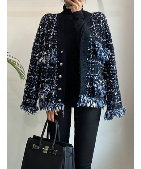 fringed tweed jacket / 2color　hm1813