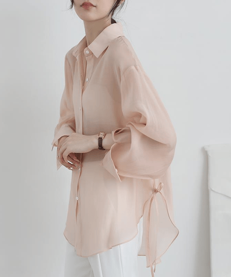 ribbon sheer shirt / 5color　hm2880*