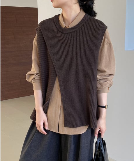 side slit knit vest  / 4color　hm2625