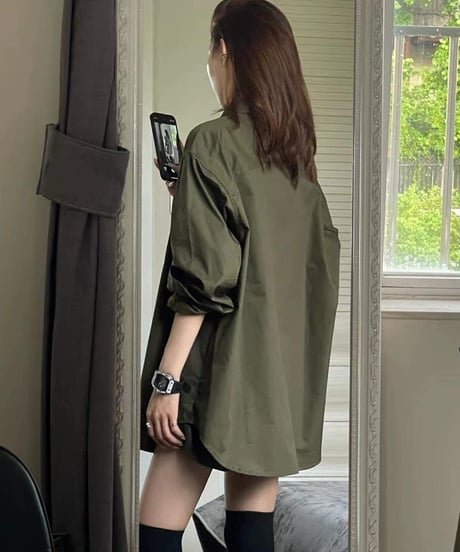 army green casual shirt　hm2498