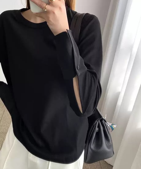 button sleeve slim fit top / 2color　hm1655
