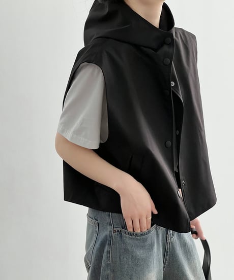 hooded short vest / 2color　hm2047