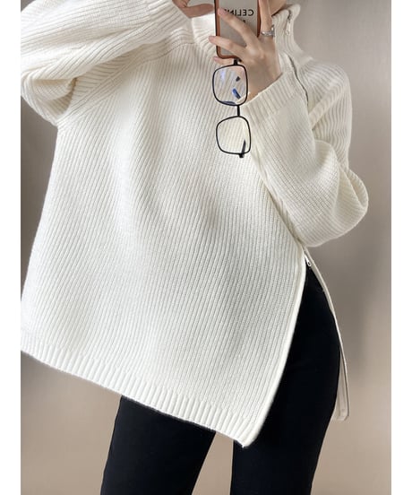 zipper high neck knit / 4color　hm1659
