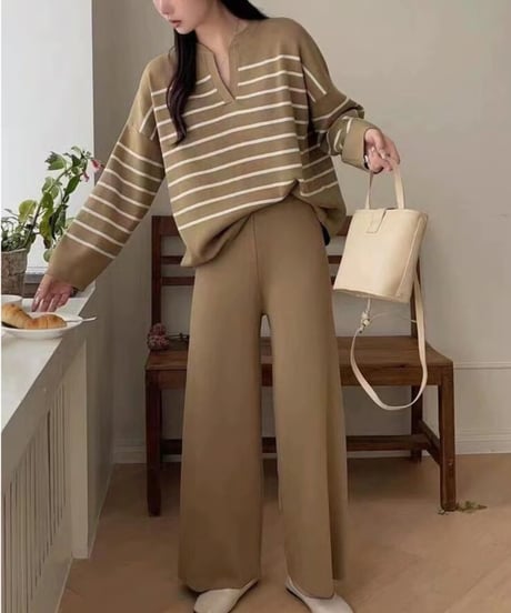 striped knit set-up / 4color　hm2516