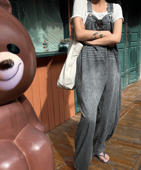 tuck denim overall / 2color　hm1277