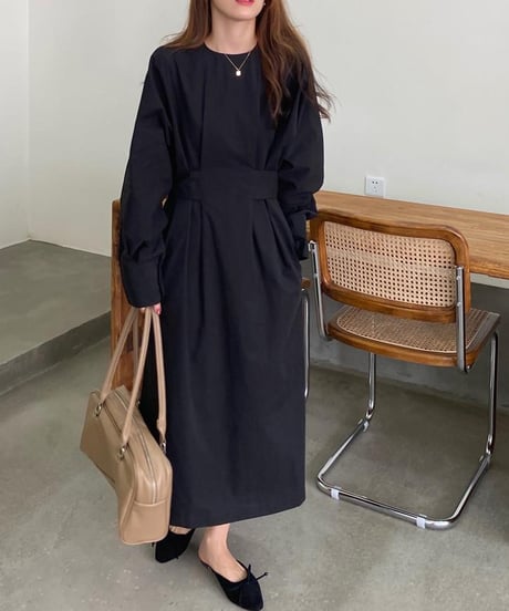 waist tuck side slit dress / 3color　hm1742
